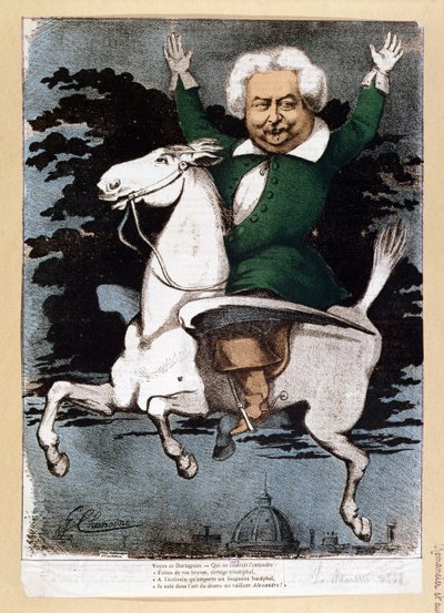 Caricature of Alexandre Dumas as a Musketeer, Illustration from La Marotte by G. Chanoine